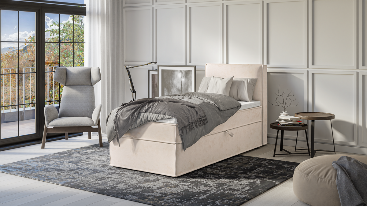 BOXBETT Eclipse 90/200 cm Beige Luxusmicrofaser - Beige/Schwarz, Holz/Kunststoff (90/200cm) - S-Style Möbel