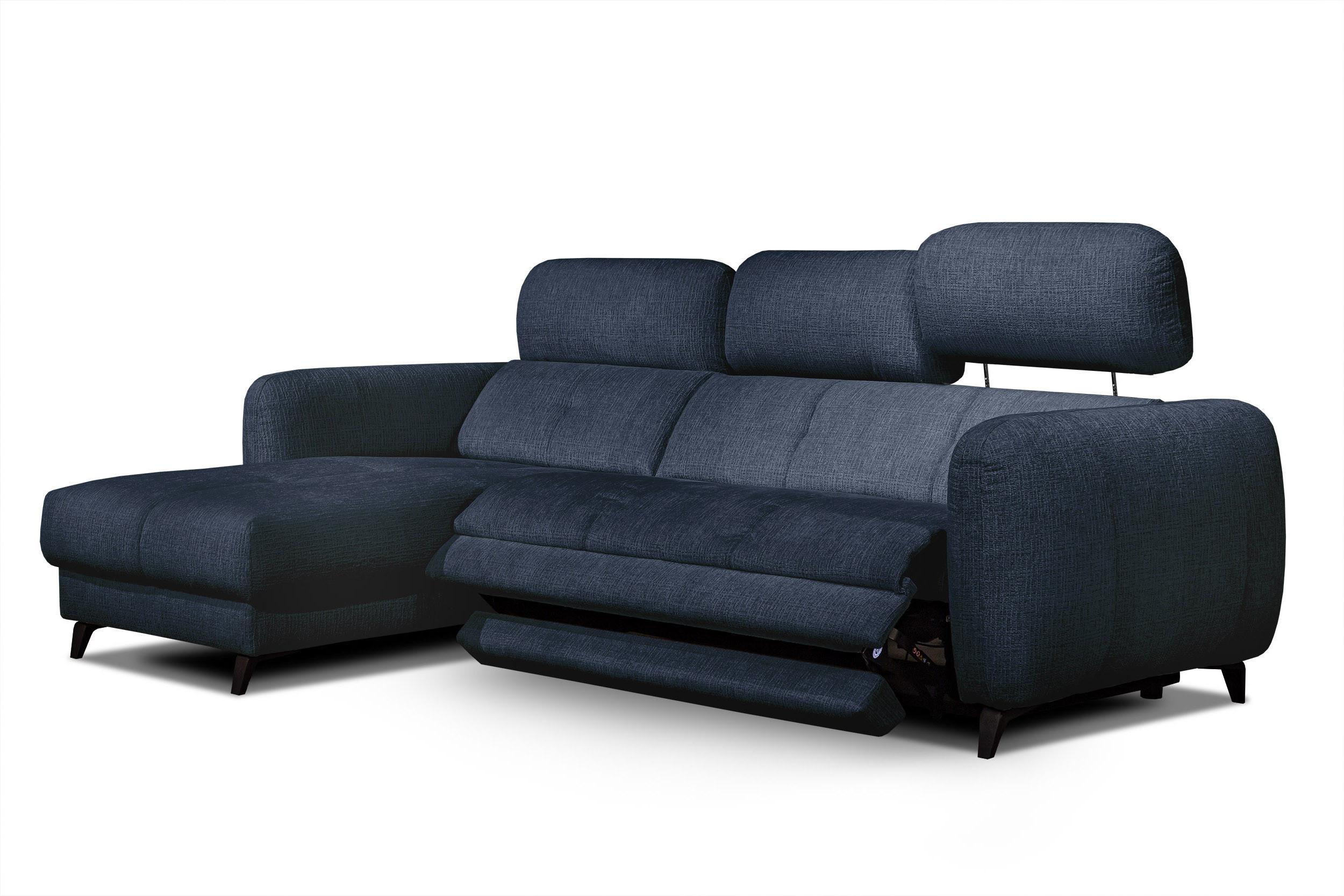 ECKSOFA SVEN 3-Sitzer, 1 Relax XL, verstellbare Kopfstützen, navy blue - Schwarz/Dunkelblau, Holzwerkstoff/Textil (256/163cm) - Wozimo
