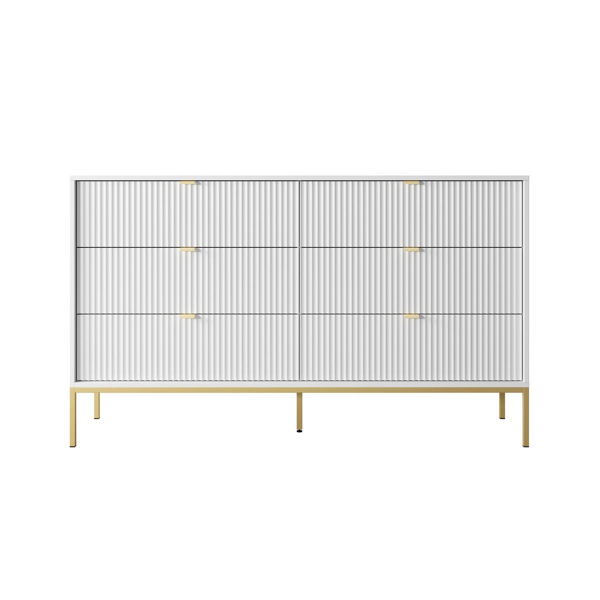 SIDEBOARD STELLARE 154/91/39 cm mit 6 Schubladen Weiß - Goldfarben/Weiß, Holzwerkstoff (154/91/39cm) - MASSENO