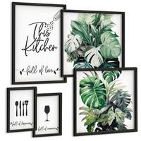 BILDER SET 5er Set - 50x50 cm & 20x30 cm & 40x60 cm Schwarzer Rahmen - Wasserfälle in grüner Umgebung - Schwarz, Kunststoff (40/60cm) - TULUP
