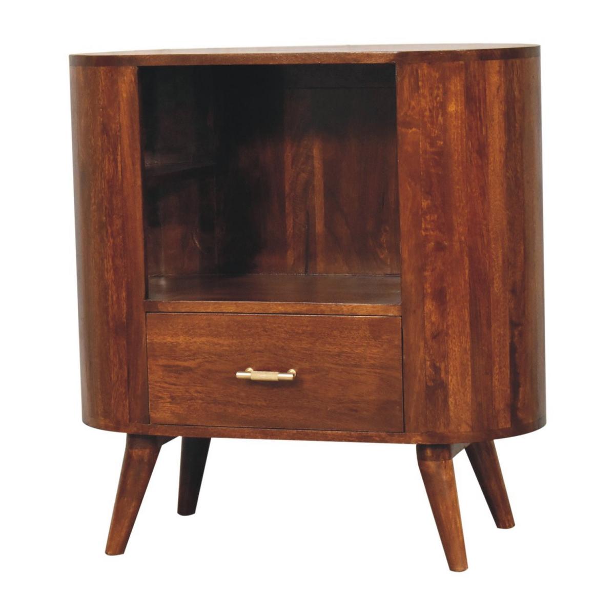 SCHRANK T-Stange Cortez Kastanie, 1 Schublade und Offenes Fach, Dunkelbraun - Dunkelbraun/Messingfarben, Holz/Metall (75/77/35cm) - Artisan Furniture