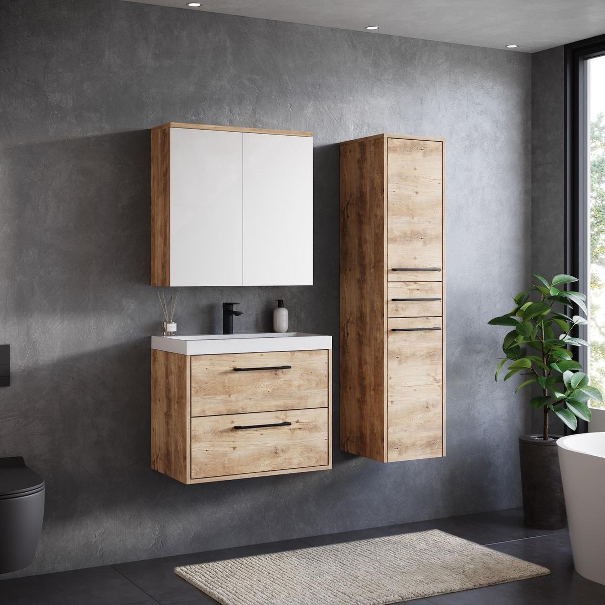 BADMÖBEL-SET Florence 4 Teile Kastanien Eiche - 60 x 35 x 51 cm - Kastanienfarben/Eichefarben, Holz (60/51/35cm) - Badplaats