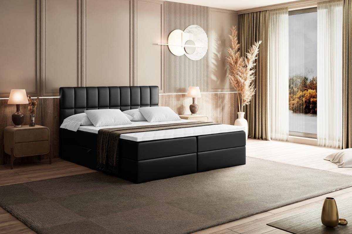 BOXBETT mit Matratze H4 und Lattenrost - MIAMI - 140x200 cm - H4 - Schwarz Hochglanz - Schwarz Hochglanz, Holzwerkstoff (140/200cm) - ALTDECOR