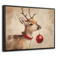 LEINWAND Bilder mit Rahmen - Weihnachten - Hirsch - Geweih - Weihnachtskugel - Rentier - 40x30 - Hellbraun, Textil (40/30cm) - MuchoWow