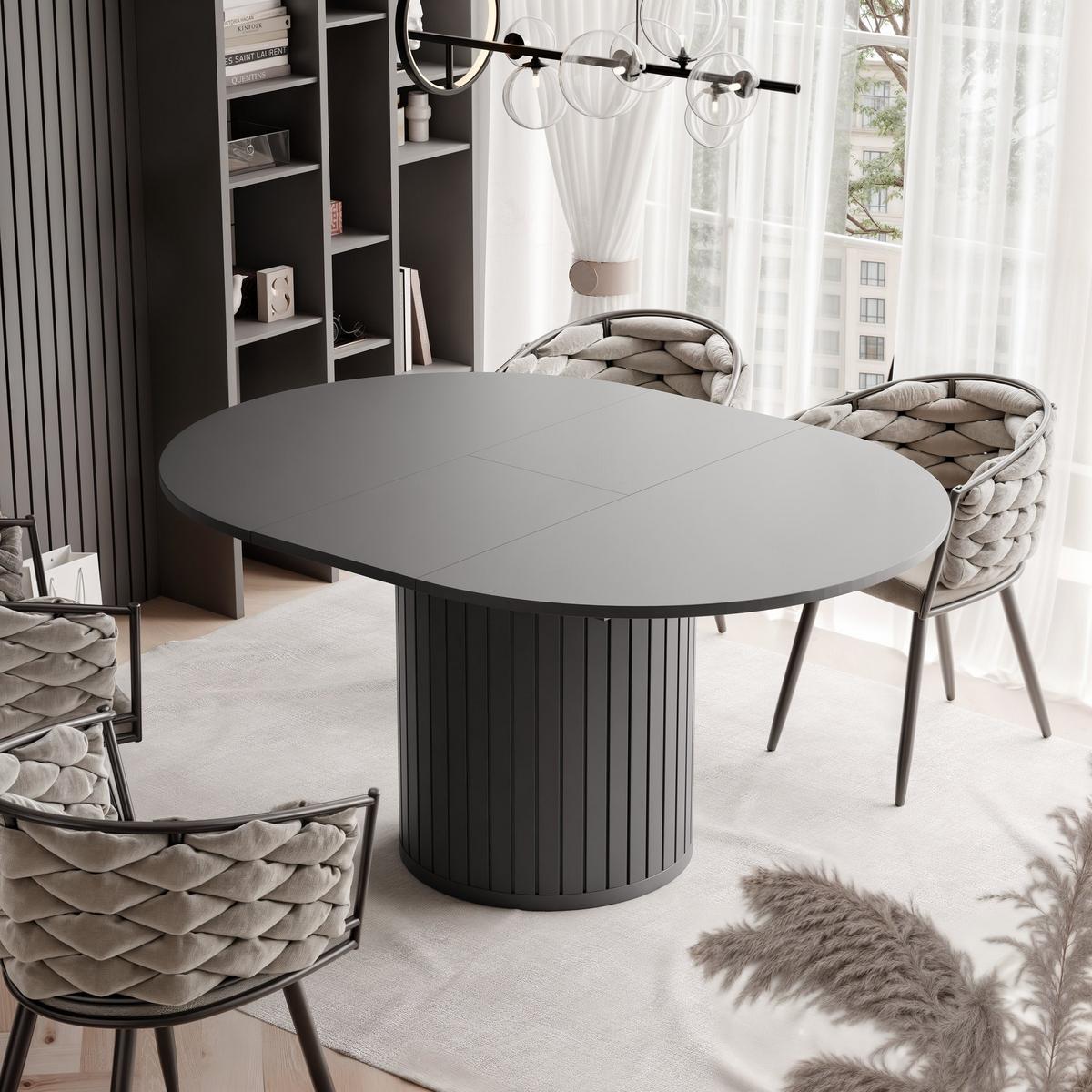 ESSTISCH Ausziehbar, geriffelt 120-160, Schwarz - Schwarz, Holzwerkstoff (120/160/77cm) - Idohome