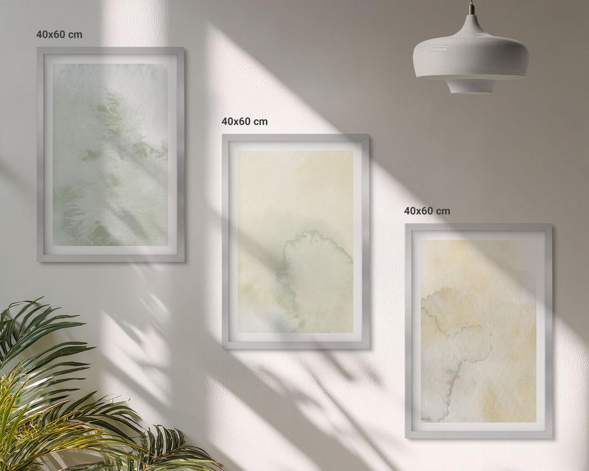 BILDER SET 3er Set - 40x60 cm Silberner Rahmen - Pastellfarbene Aquarelltexturen - Silberfarben, Kunststoff (40/60cm) - TULUP
