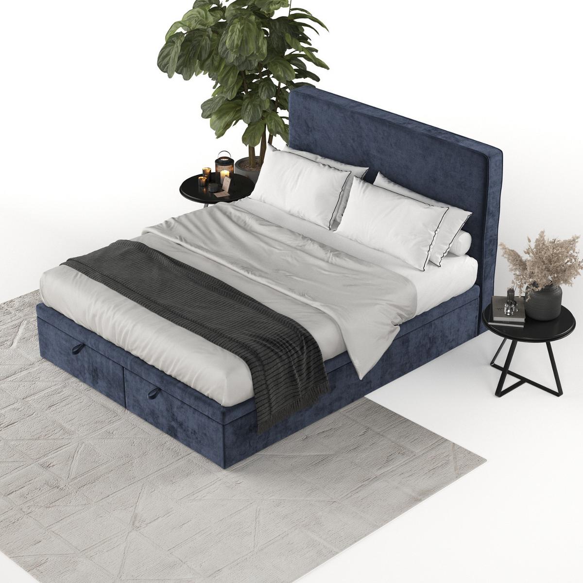 POLSTERBETT Hush mit Stauraum 200/200 cm Marineblau im Lotta Stoff - Schwarz/Dunkelblau, Holz/Holzwerkstoff (200/200cm) - AltaBeds
