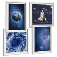 BILDER SET 4er Set - 50x50 cm & 40x60 cm Weißer Rahmen - Erde Weltraumsturm Galaxie - Weiß, Kunststoff (50/50cm) - TULUP