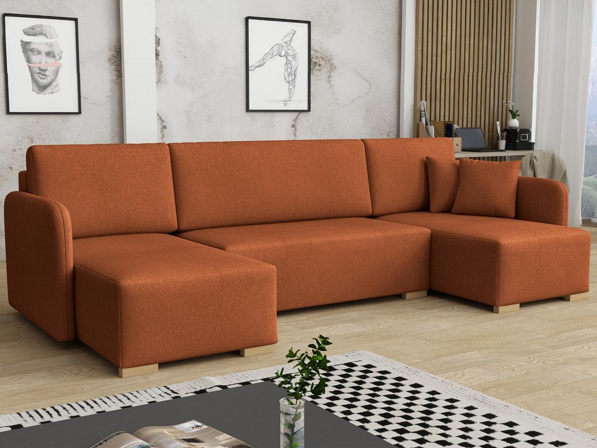 WOHNLANDSCHAFT Como U - Orange/Naturfarben, Holz/Textil (292/85/140cm) - MIRJAN24