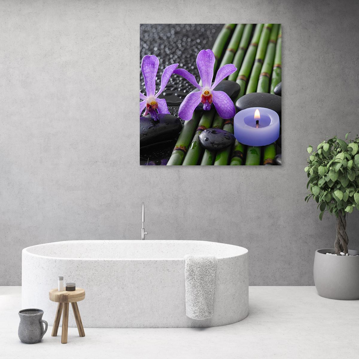 WANDBILD bambusblumen zen spa kerze - Lila, Textil (30/30cm) - Feeby