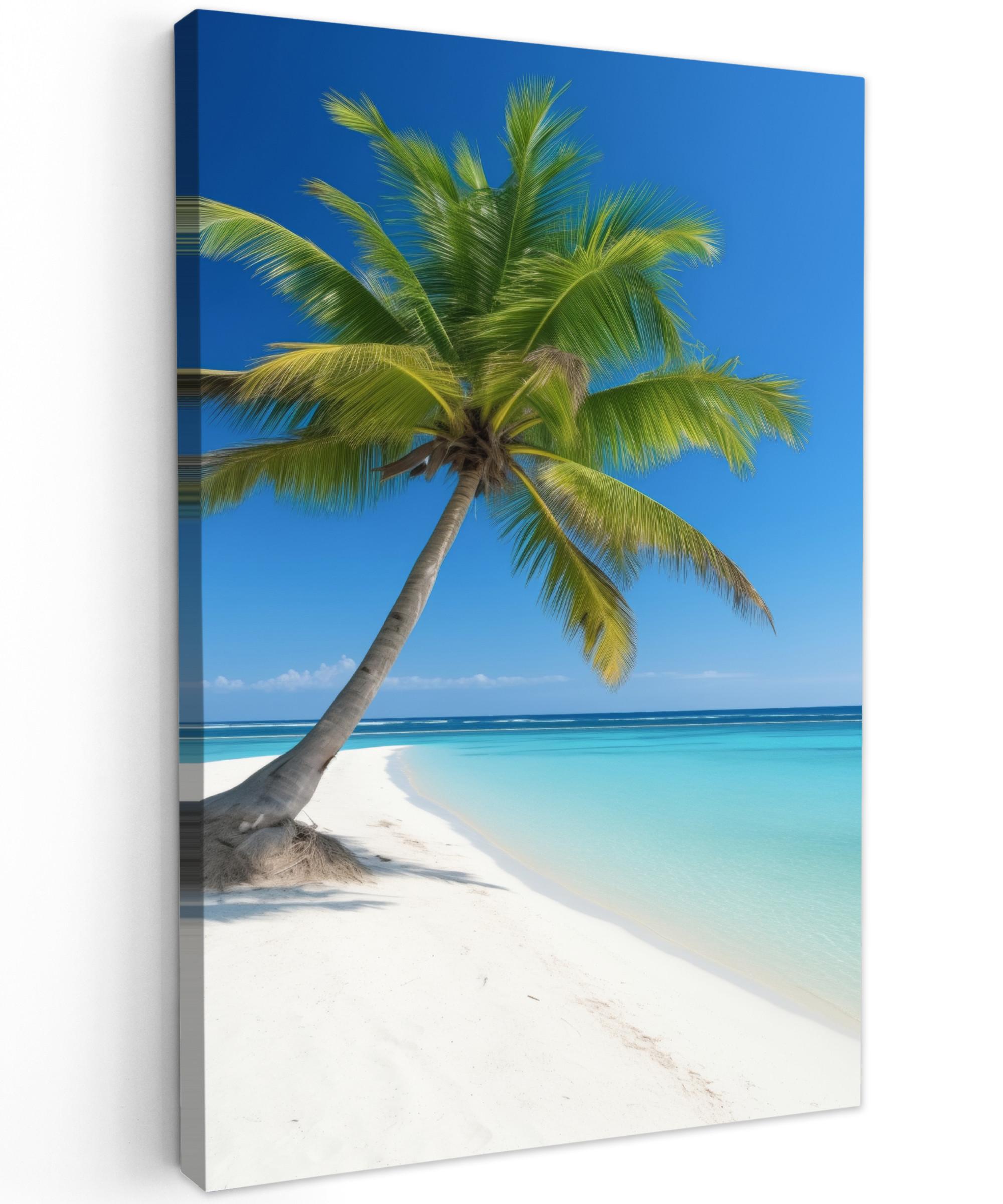 LEINWANDBILD Strand - Palme - Tropisch - Meer Deko Groß 90x140 cm - Grün, Textil (90/140cm) - MuchoWow