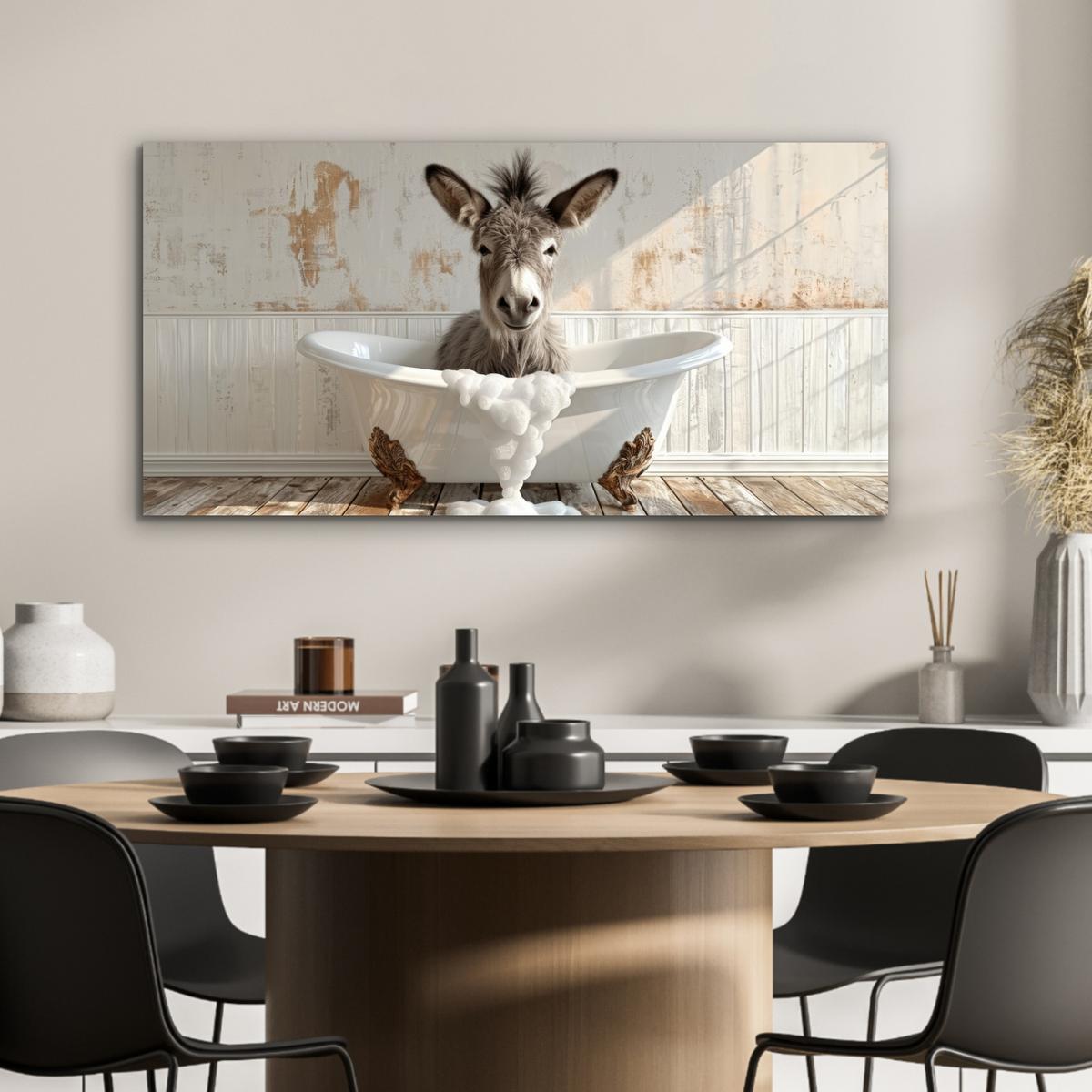 METALLBILD Esel - Tiere - Badewanne - Schaumstoff 80x40 cm - Weiß, Metall (80/40cm) - MuchoWow