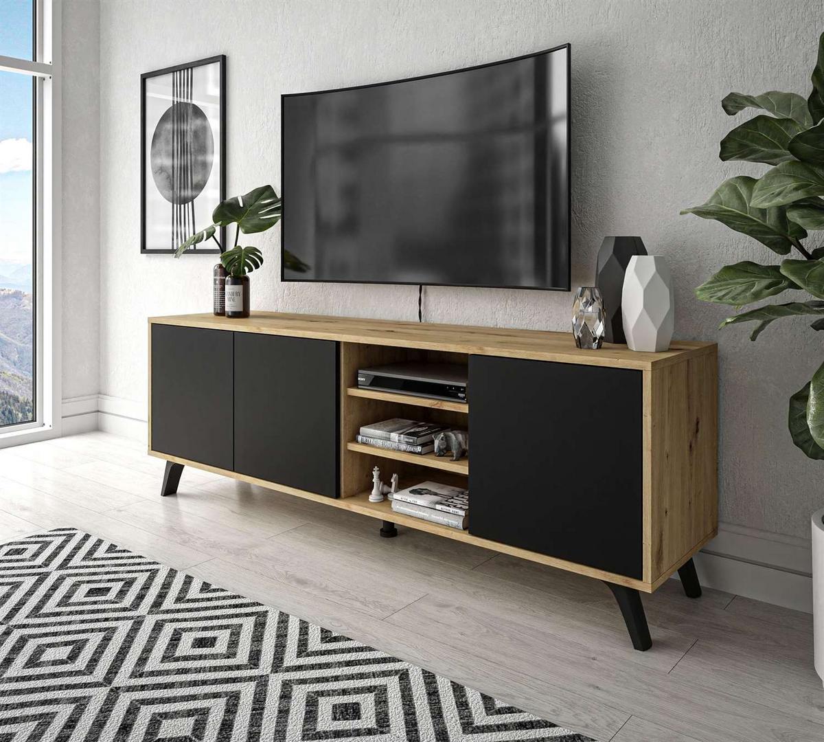 TV-ELEMENT SANAYI III Eiche Artisan/Schwarz - Schwarz, Holzwerkstoff (156/54/38cm) - Lookway