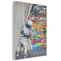 AKUSTIKBILD Graffiti - Junge - Ilussie - Straßenkunst Kunstdruck Schlafzimmer 50x70 cm - Hellgrau, Kunststoff (50/70/0.9cm) - MuchoWow