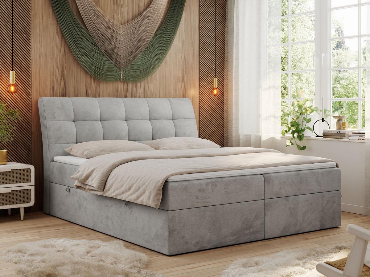 BOXBETT DIEGOS 160/200 Hellgrau Velvet - H4 - Hellgrau, Holz/Textil (160/200cm) - MKS