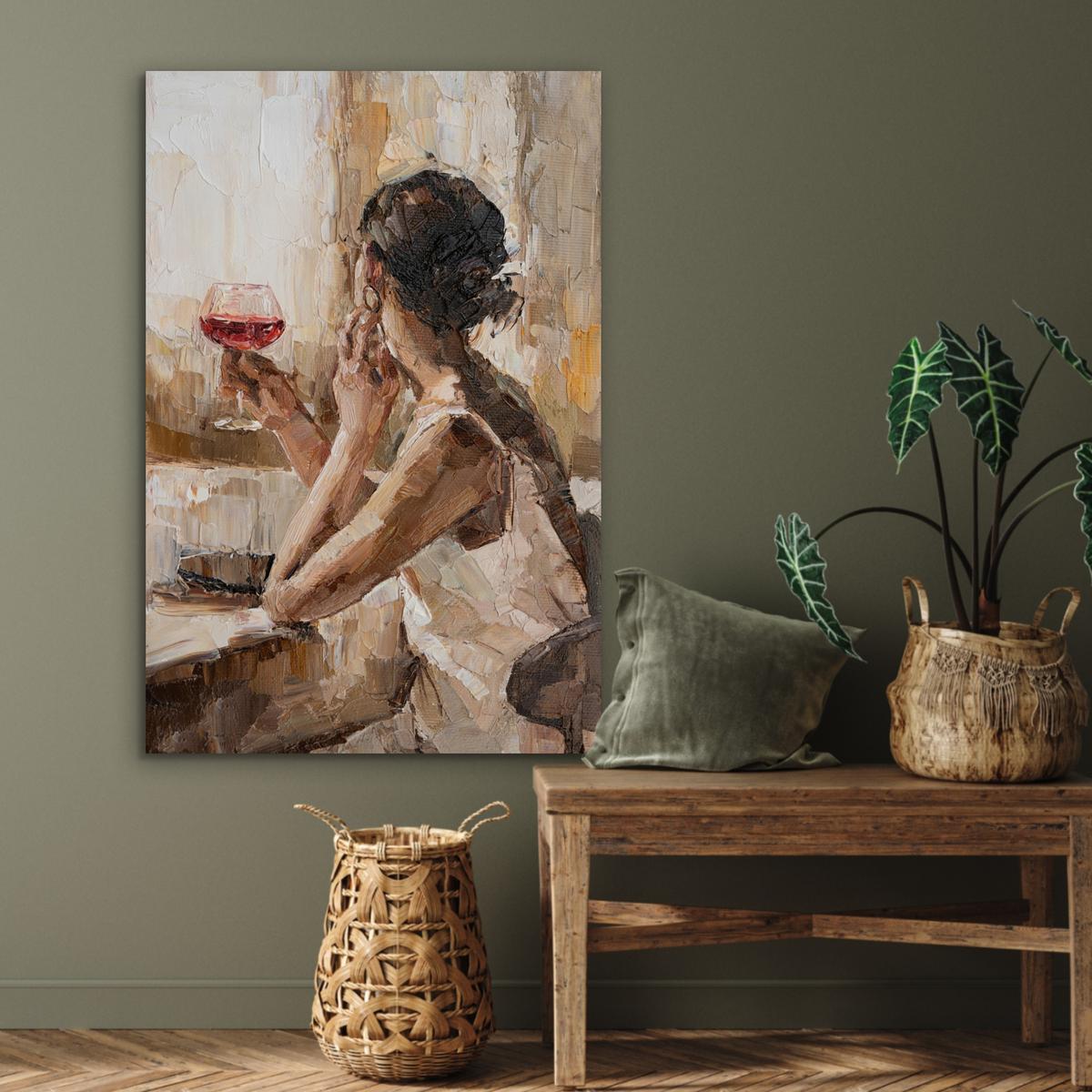 METALLBILD Ölgemälde - Frau - Wein 80x120 cm - Hellbraun, Metall (80/120cm) - MuchoWow