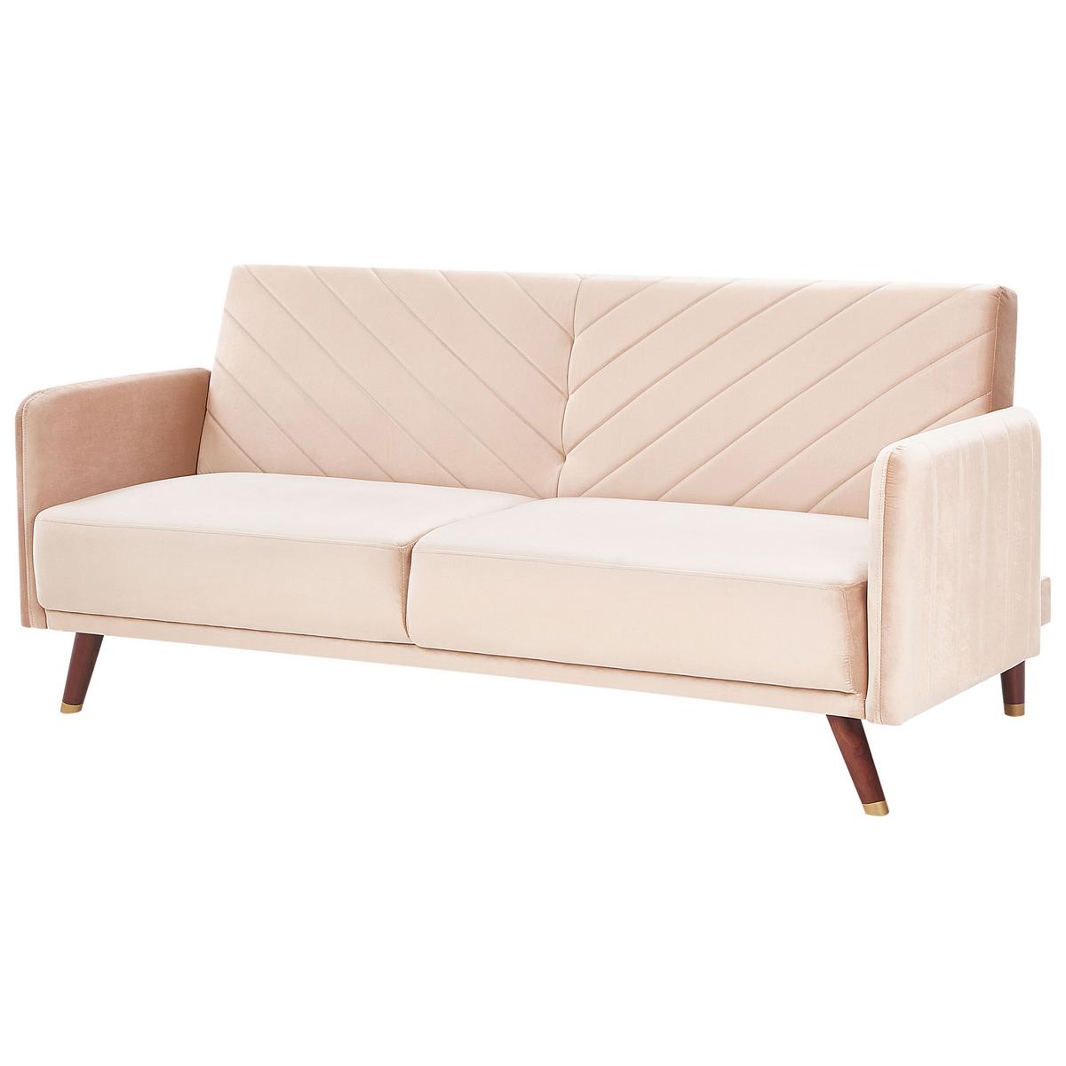 3-SITZER-SCHLAFSOFA Samtstoff Beige Senja - Beige, Textil (200/87/95cm) - Beliani