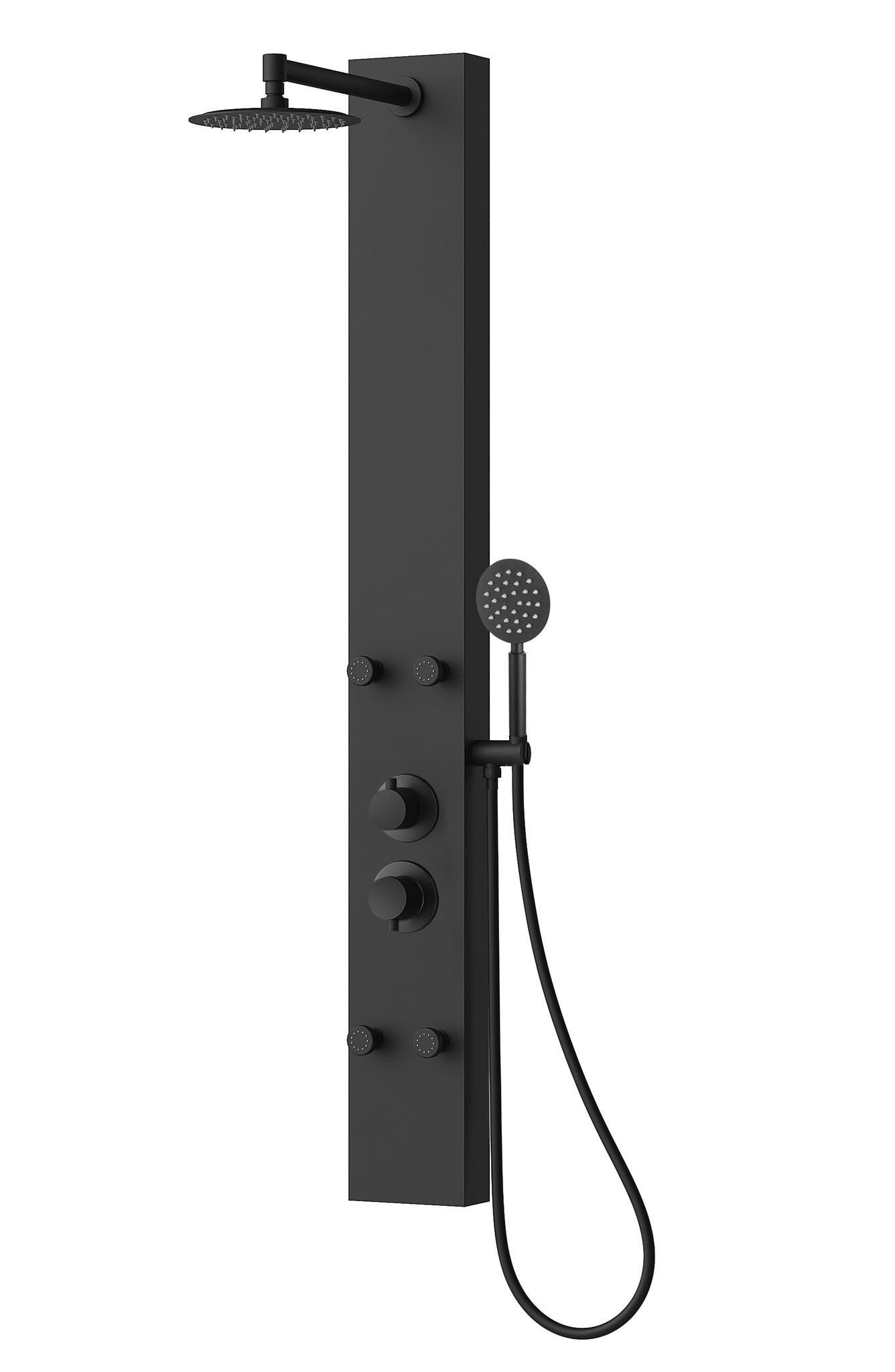 DUSCHPANEEL Caldera mit Mischbatterie Schwarz Aluminium - 140 x 20 cm - Schwarz, Metall (20/120/7cm) - Badplaats