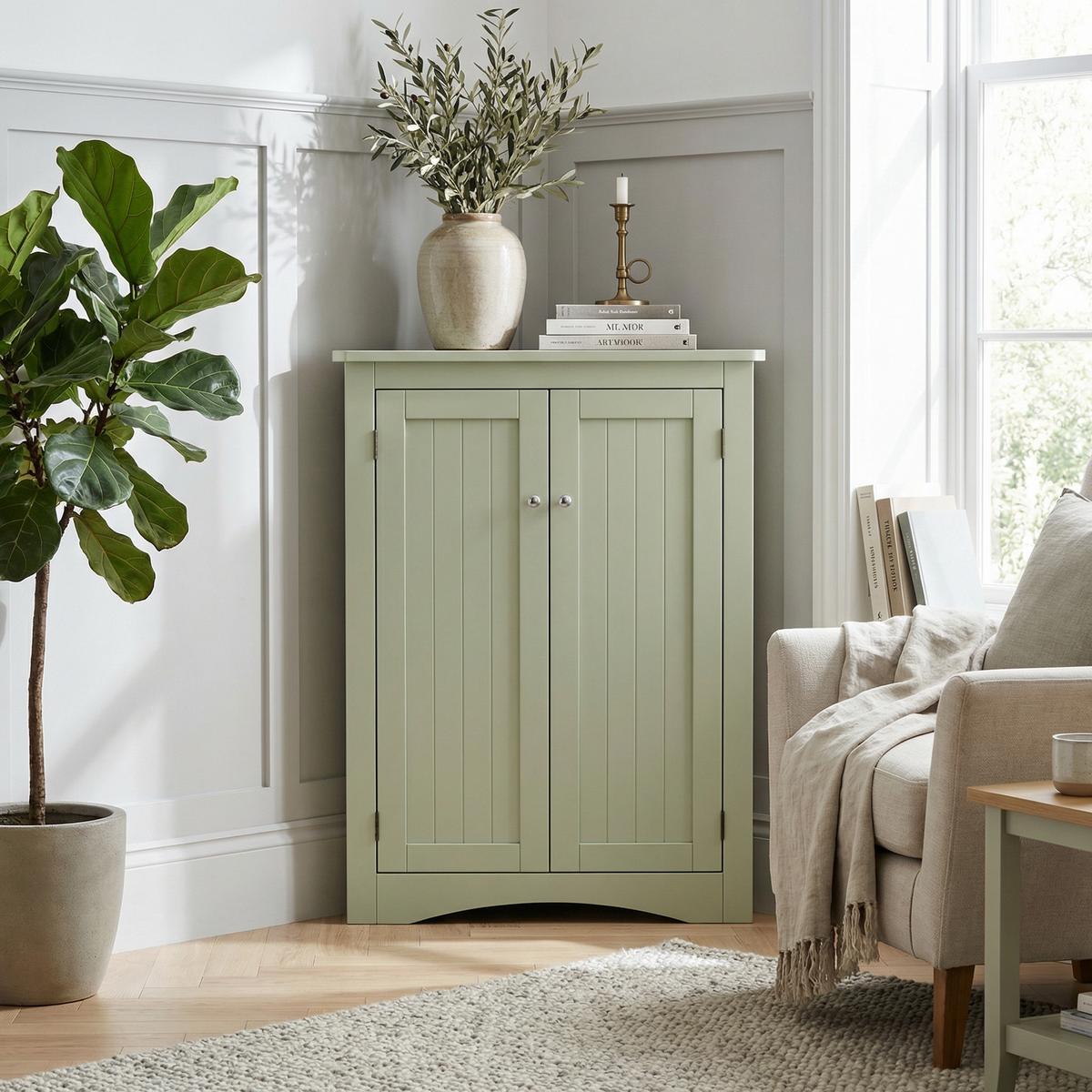 ECKSCHRANK In Grün 90 cm mit 2 Türen & 3 Ebenen - Mintgrün, Holzwerkstoff (61/90/34cm) - Urban Meuble