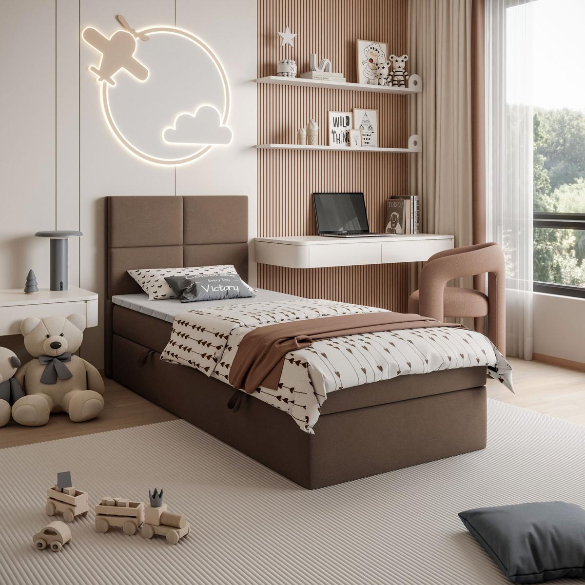 BOXSPRINGBETT Bett CROSS MINI mit Topper 80x200 cm Jasmine 28 - Braun, Textil - Lookway