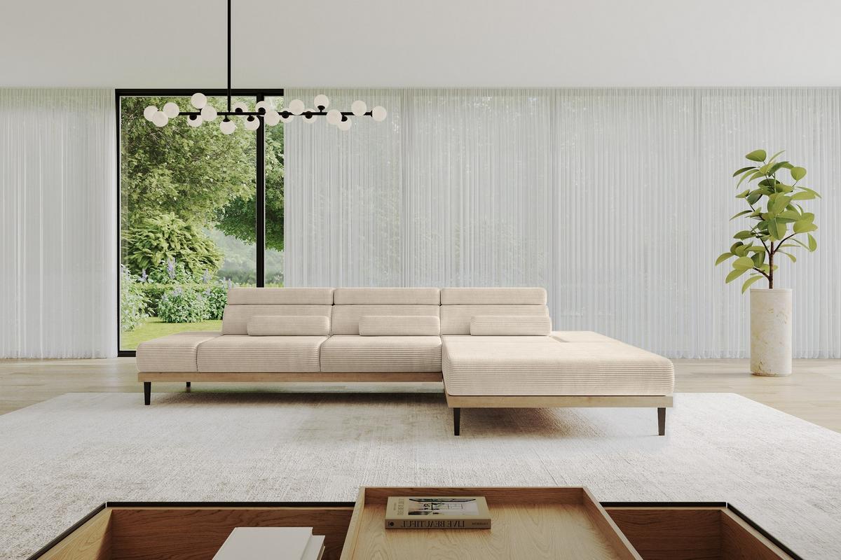 ELEKTRISCHES ECKSOFA Rechts MONA 316x205x85 Beige Cord - Sandfarben/Beige, Holzwerkstoff/Textil (316/205cm) - ALTDECOR