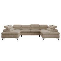 WOHNLANDSCHAFT PABLO U Schenille grob gewebt Beige - Beige/Schwarz, Textil/Metall (346/76/208cm) - MKS