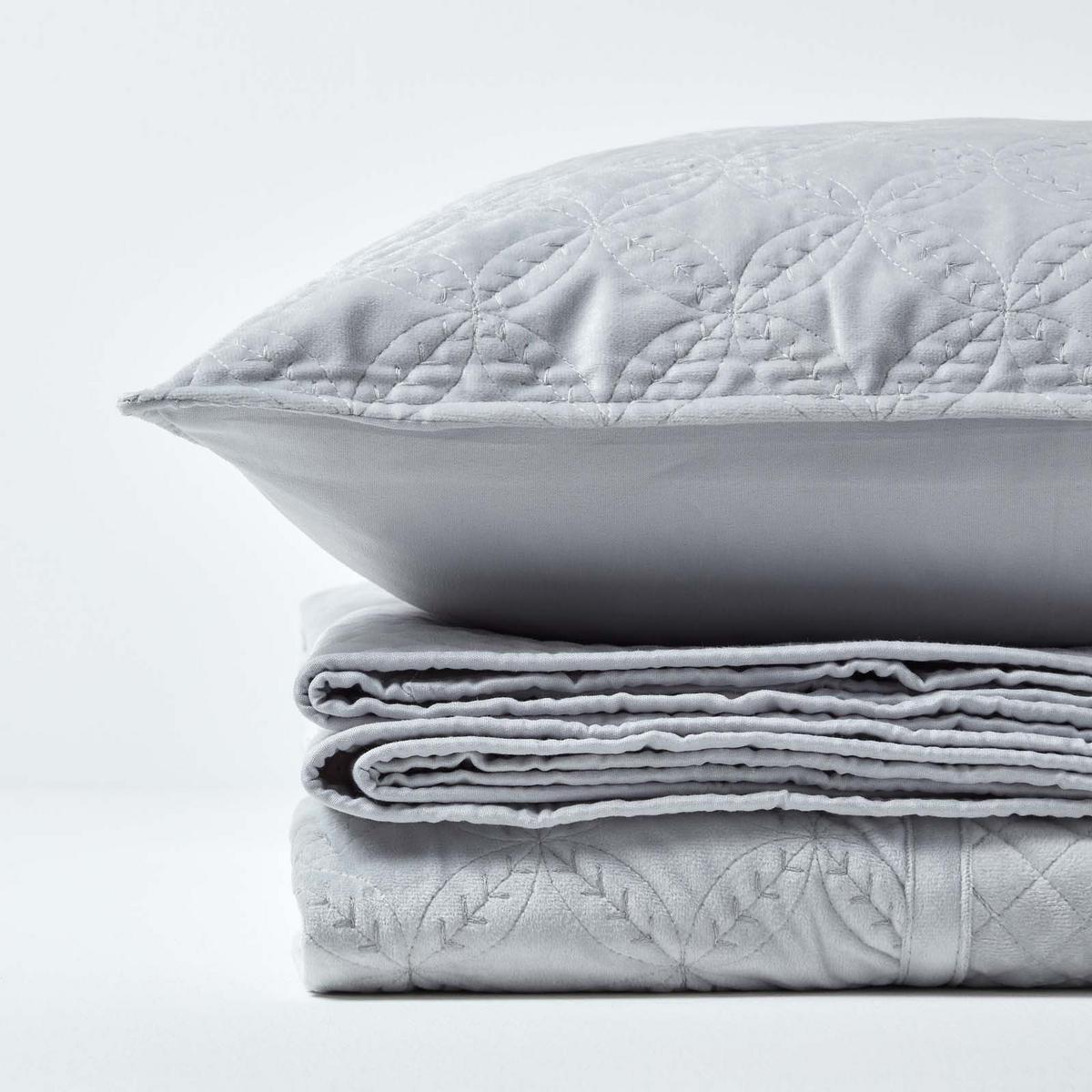KISSENHÜLLE Samt gesteppt, Eternity-Rings 45/45 cm - Grau, Textil (45/45cm) - Homescapes