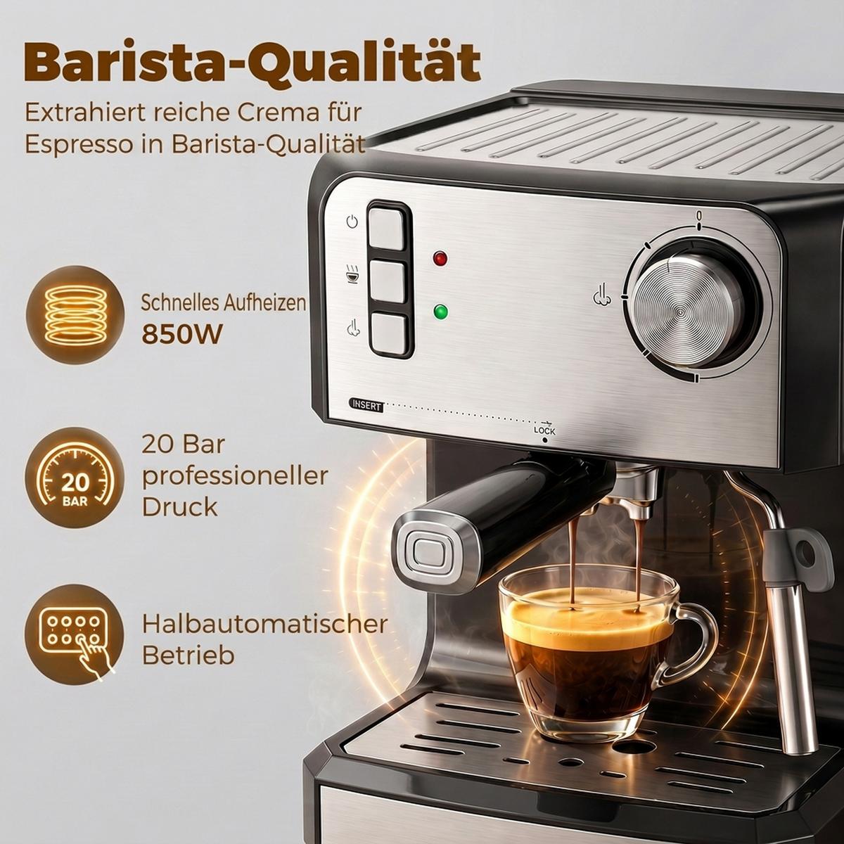 KAFFEEMASCHINE Edelstahl Schwarz - Schwarz, Metall (22/28/29cm) - HOMCOM
