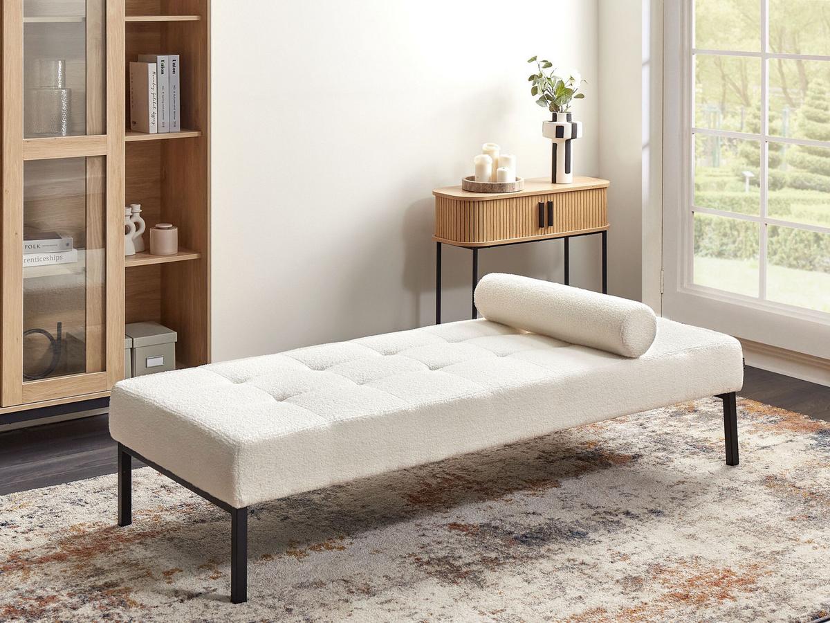 CHAISELONGUE Bouclé Weiß Chinon - Schwarz/Weiß, Textil (178/41/73cm) - Beliani
