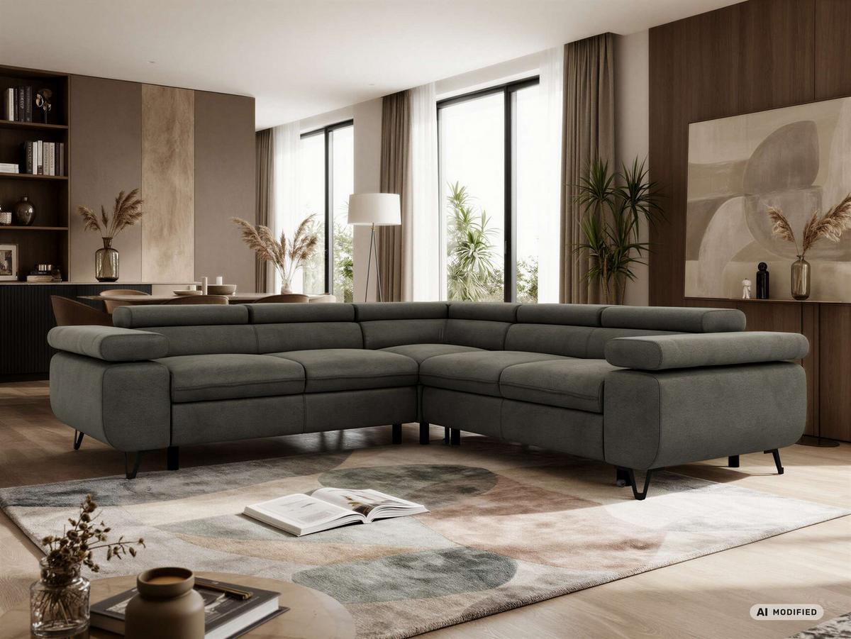 ECKSOFA QUADRO L - Anthrazit Velvet - Links Seite - Anthrazit/Schwarz, Textil/Metall (269/269cm) - MKS
