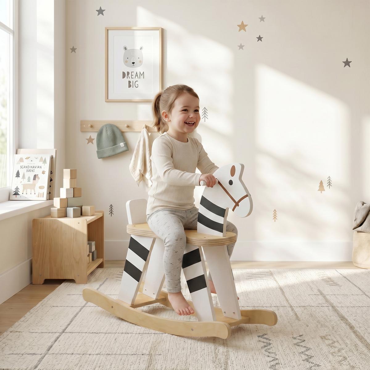 KINDERSCHAUKELPFERD MDF Mehrschichtplatte Schwarz Weiß - Schwarz, Holzwerkstoff (26/53/68cm) - AIYAPLAY
