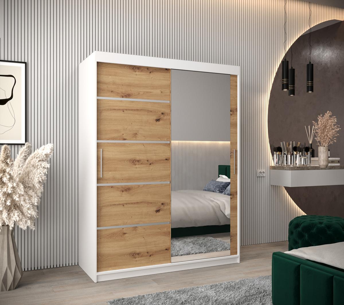 SCHWEBETÜRENSCHRANK 200/150/62 2-türig - Silberfarben/Eiche Artisan, Holz/Kunststoff (150/200/62cm) - MÖBEL KRYSPOL
