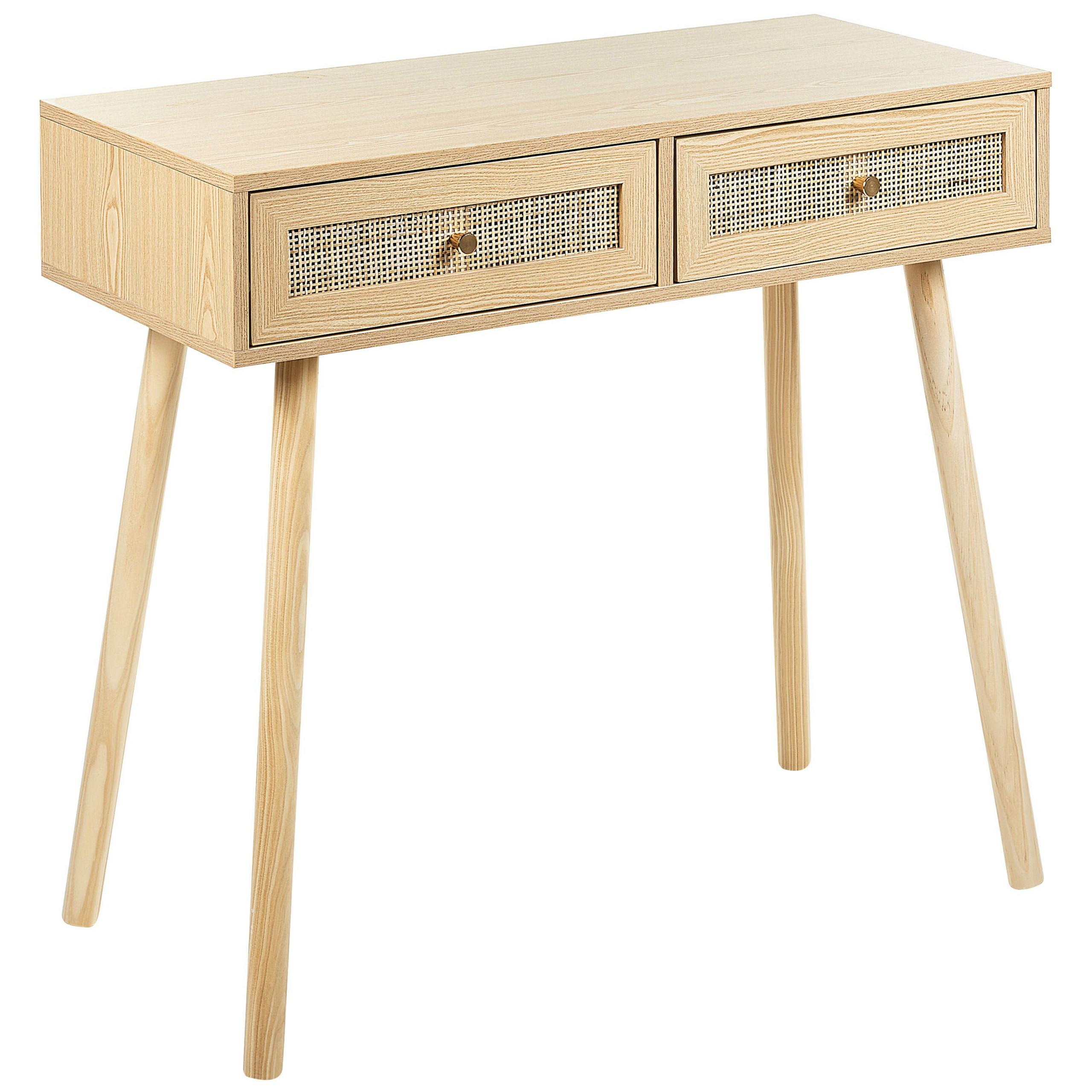 KONSOLENTISCH Rattan hellbraun 2 Schubladen Odell - Hellbraun, Holzwerkstoff (40/88/79cm) - Beliani