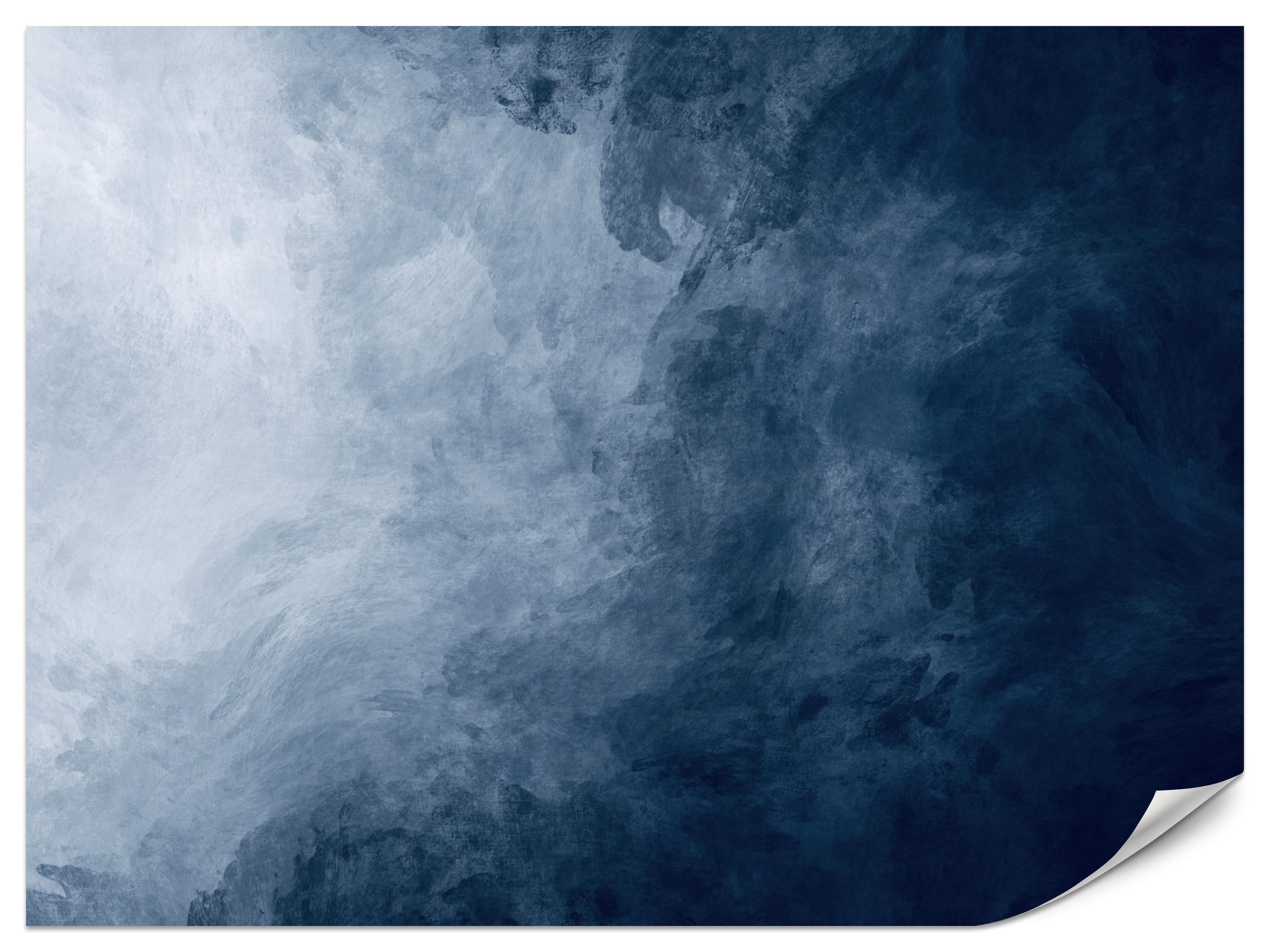 FOTOTAPETE für Badezimmer Dunkelblaues Ombre Aquarell 300x210 - Blau/Weiß, Papier (300/210cm) - Muralo
