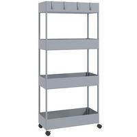 ROLLWAGEN mit 4 Ebenen, Kunststoff, Grau, 40 x 19 x 90 cm - Grau, Metall (19/90/40cm) - HOMCOM