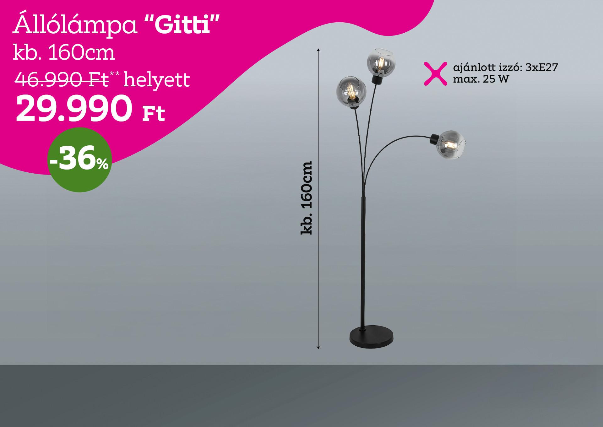 Állólámpa GITTI 46990 Forint helyett 29990 Forint, kedvezmény mértéke 36%