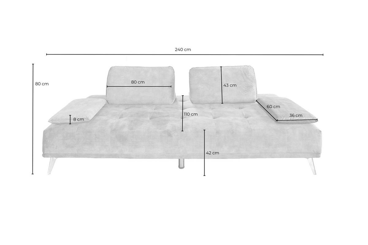 SOFA WIOLO Grau Velvet - Silberfarben/Grau, Textil/Metall (240/80/110cm) - KAWOLA
