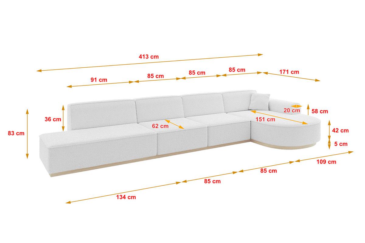 ECKSOFA Ottomane Rechts ARRIO-L3 - 413x171x83 cm Weiß - Weiß, Holzwerkstoff/Textil (413/171cm) - ALTDECOR