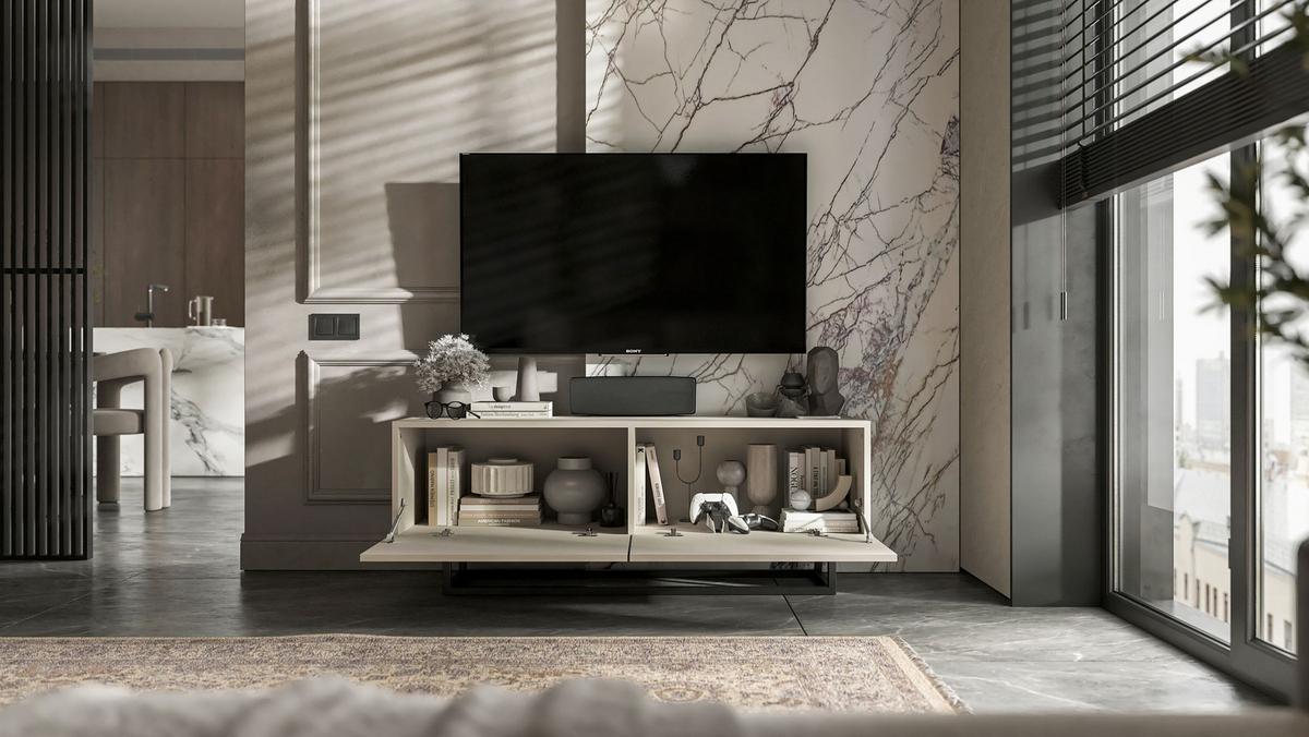 TV-SCHRANK Enjoy Kaschmir matt mit Metallrahmen 120 cm - Kaschmir/Schwarz, Holzwerkstoff/Metall (120/46/35cm) - Meble Lindner