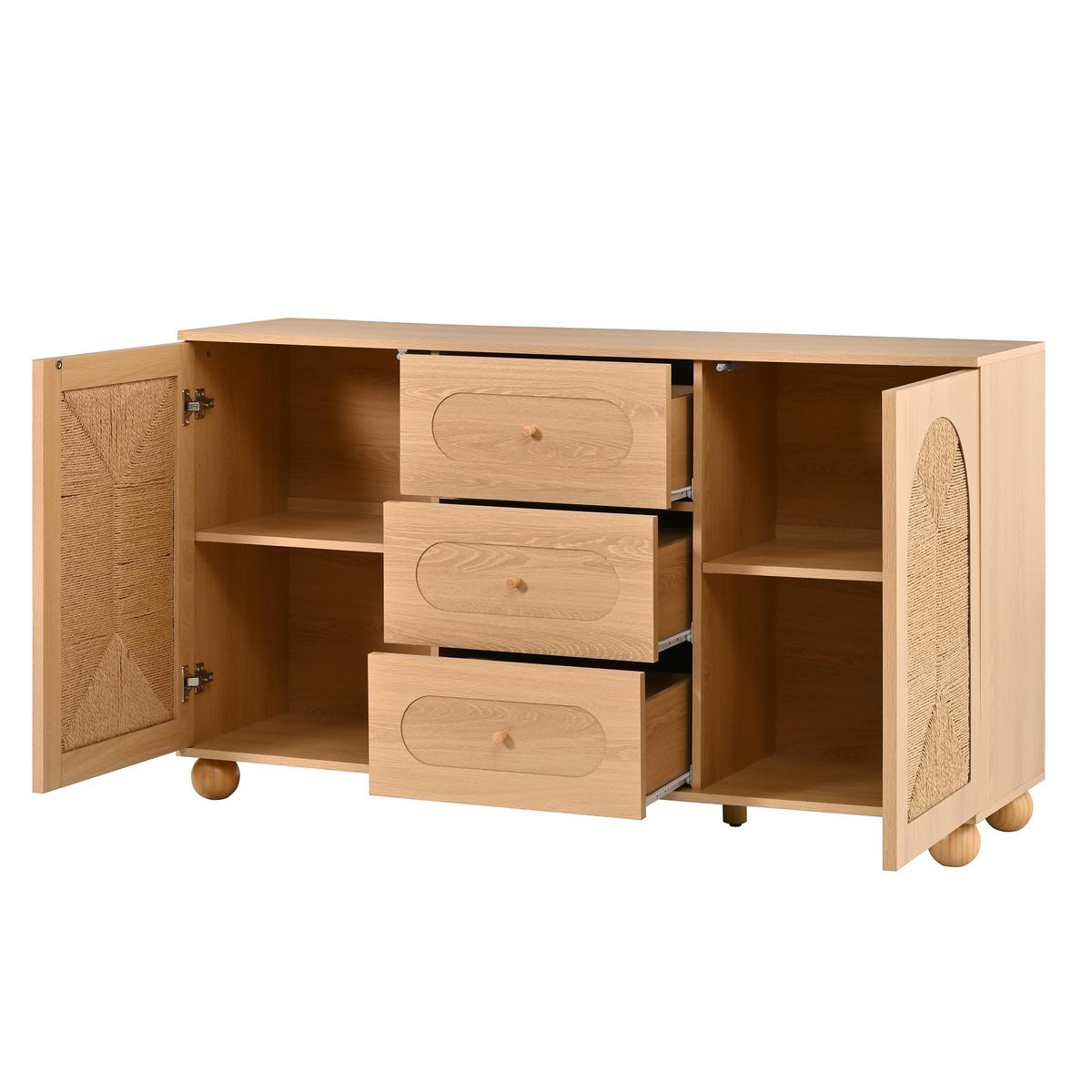 SIDEBOARD Naturholzoptik 140cm mit Seilgeflecht 2 Türen & 3 Schubladen - Naturfarben, Holzwerkstoff (140/80/40cm) - Urban Meuble