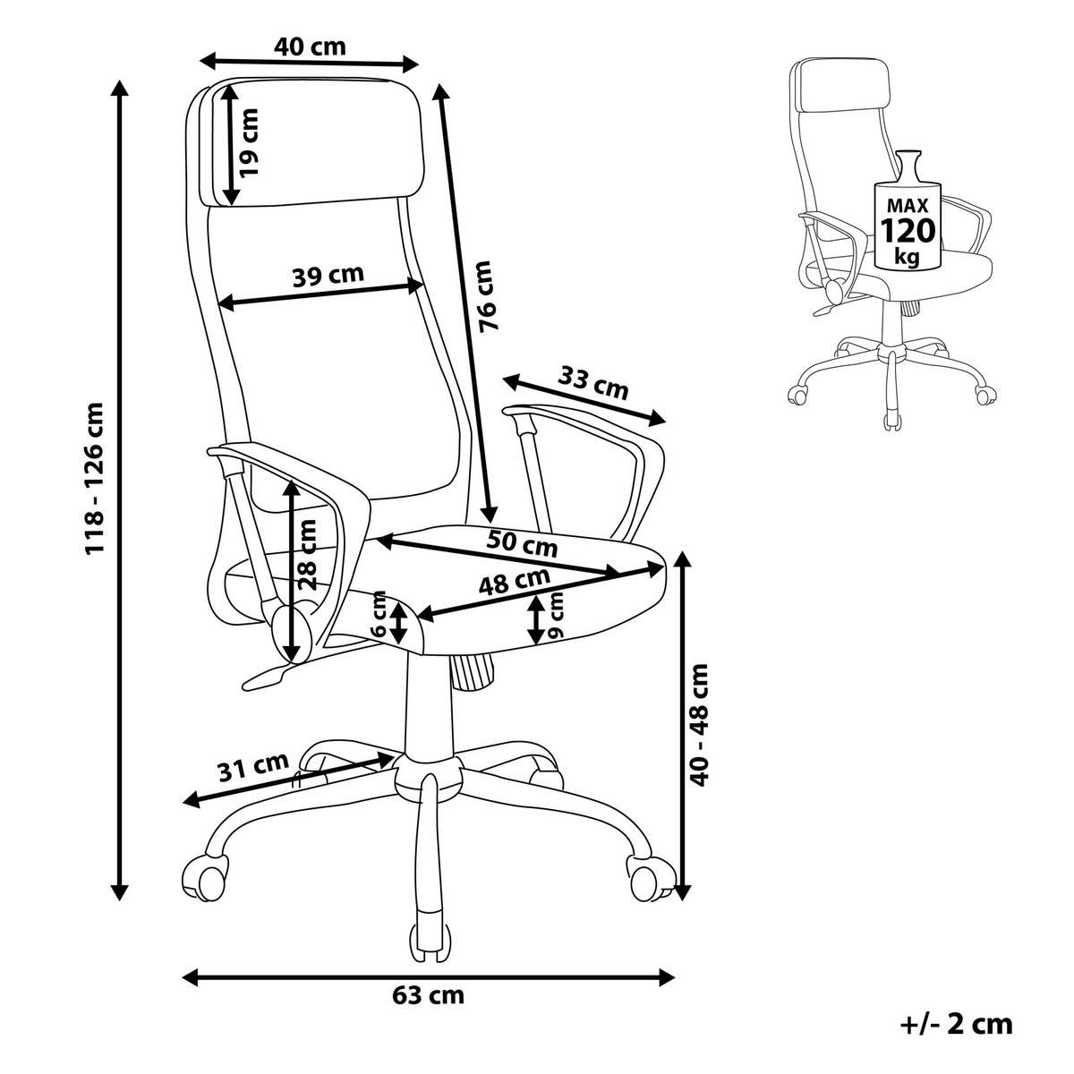 BÜROSTUHL Polyester Grau Pioneer - Grau, Kunststoff/Textil (63/118/63cm) - Beliani