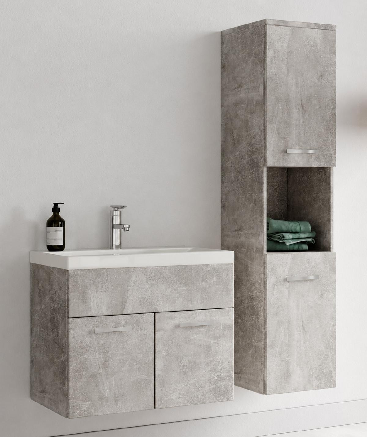BADMÖBEL-SET Montreal 3 Teile Beton Grau - 60 x 35 x 51 cm - Grau, Holz (60/51/35cm) - Badplaats