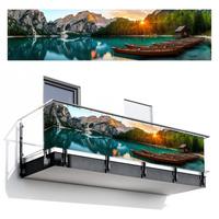 BALKON-SICHTSCHUTZ See - Berge - Sonnenuntergang - Boot Deko XXL 500x120 cm - Petrol, Kunststoff (500/120cm) - MuchoWow