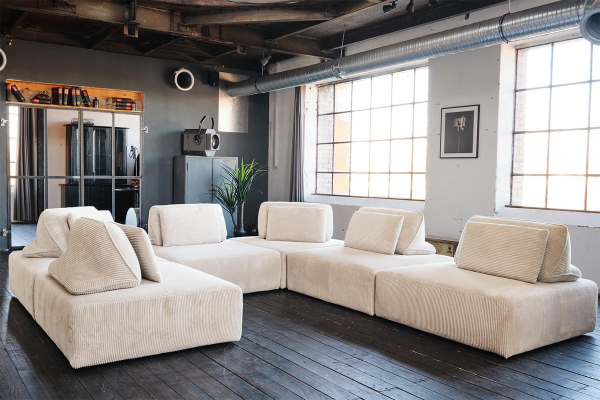 MODULSOFA WIOLO SOFT 6 MODULE 6 KISSEN Cremeweiß Cord - Creme/Schwarz, Kunststoff/Textil (333/84/333cm) - KAWOLA