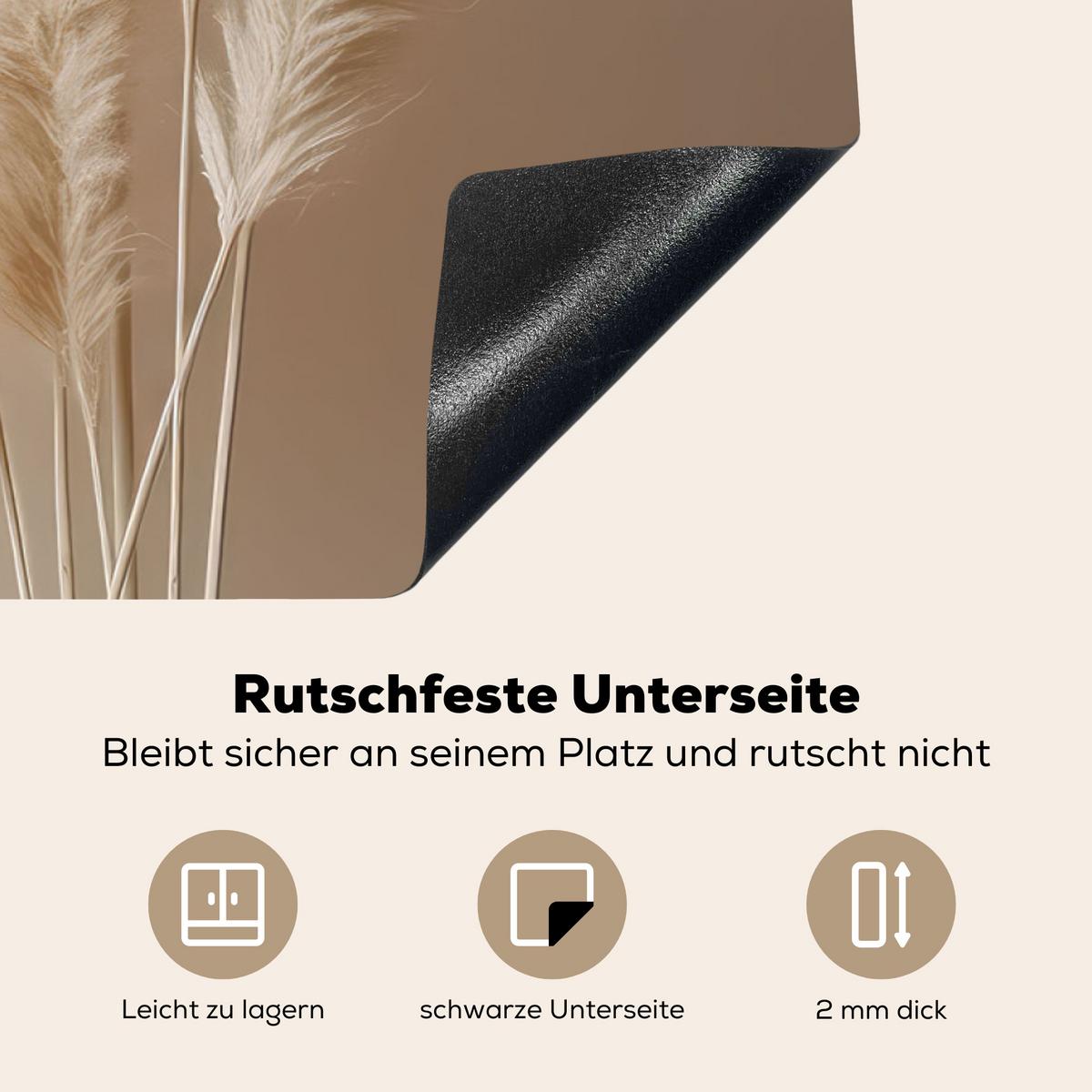 HERDABDECKPLATTE Pampasgras - Federn - Pastell - Weiß Ceranfeldabdeckung 90x52 cm - Creme, Kunststoff (90/52/0.2cm) - MuchoWow
