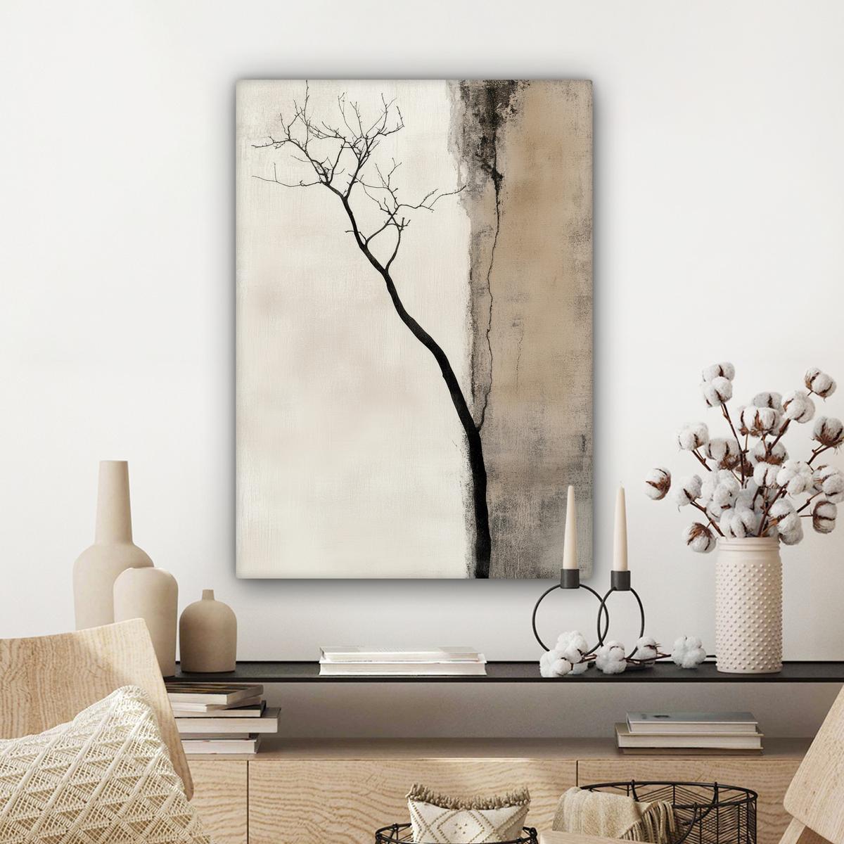 LEINWANDBILD Wabi sabi - Pflanze - Beige Wandbild Wohnzimmer 60x80 cm - Taupe, Textil (60/80cm) - MuchoWow