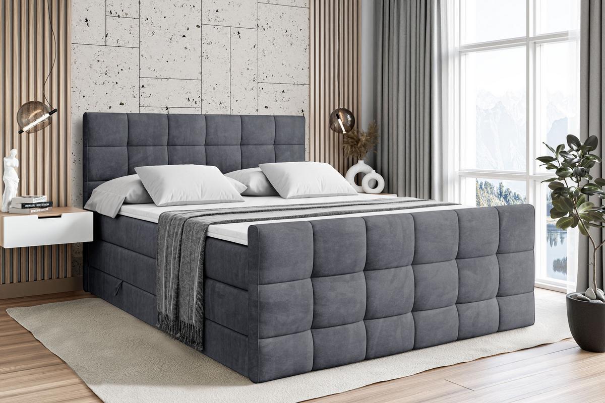 BOXSPRINGBETT APO-Z KING - 140 x 200 - H3/H4 - Dunkelgrau - Dunkelgrau, Holzwerkstoff (140/200cm) - ALTDECOR