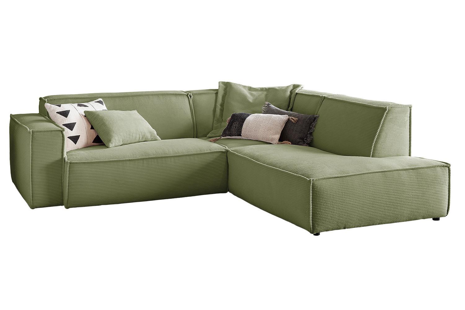 ECKSOFA SAMU Grün Cord - Schwarz/Olivgrün, Textil (254/224cm) - KAWOLA