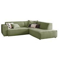 ECKSOFA SAMU Grün Cord - Schwarz/Olivgrün, Textil (254/224cm) - KAWOLA