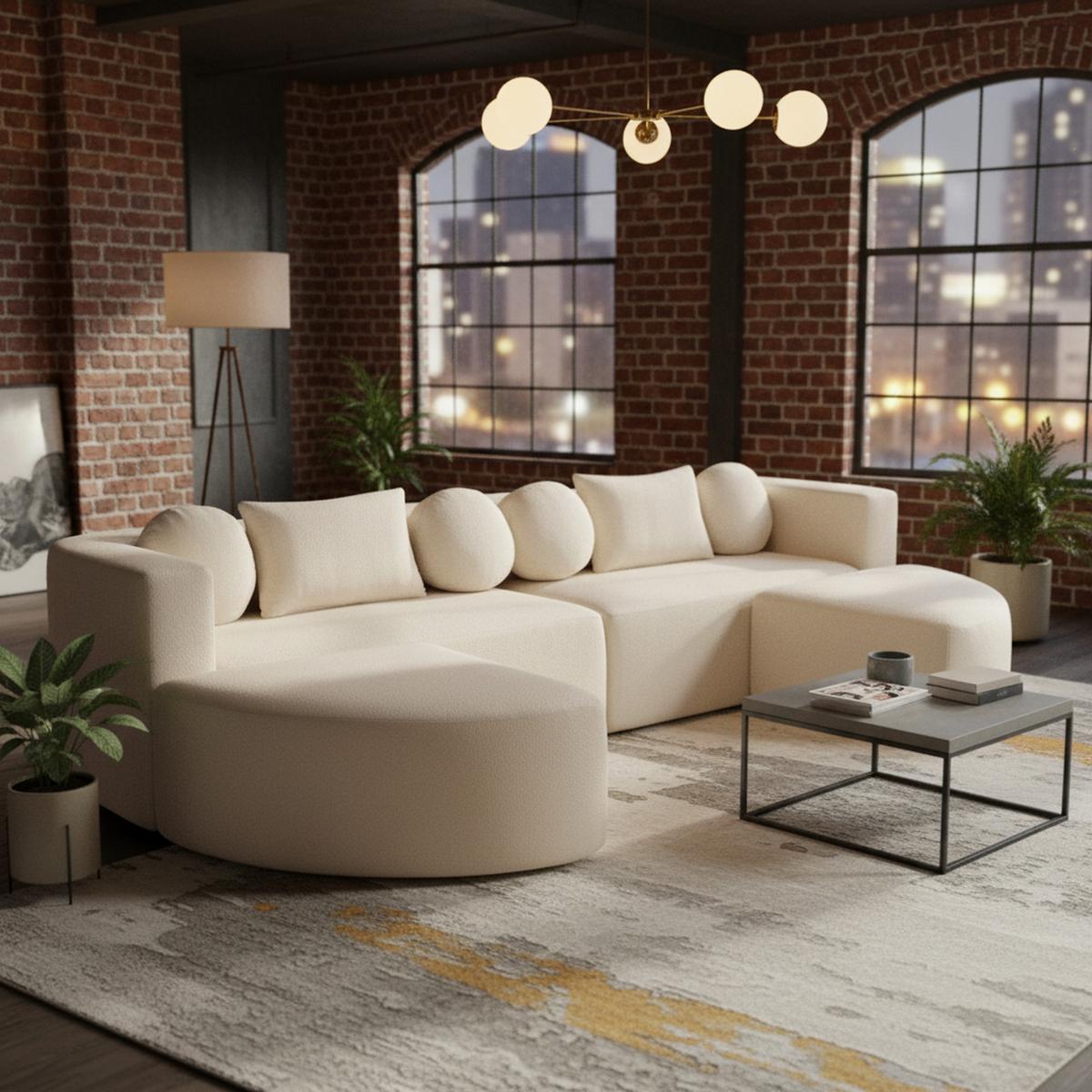 SCHLAFCOUCH aus Chenille in Beige Modulares Design & Ohne Montage - Beige, Textil (165/68/292cm) - Urban Meuble
